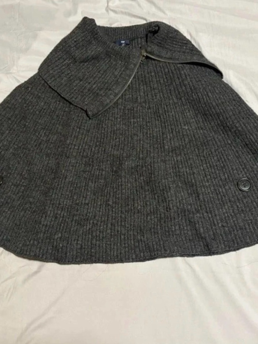 GAP Charcoal Ribbed Zip-Shoulder Sweater Cape